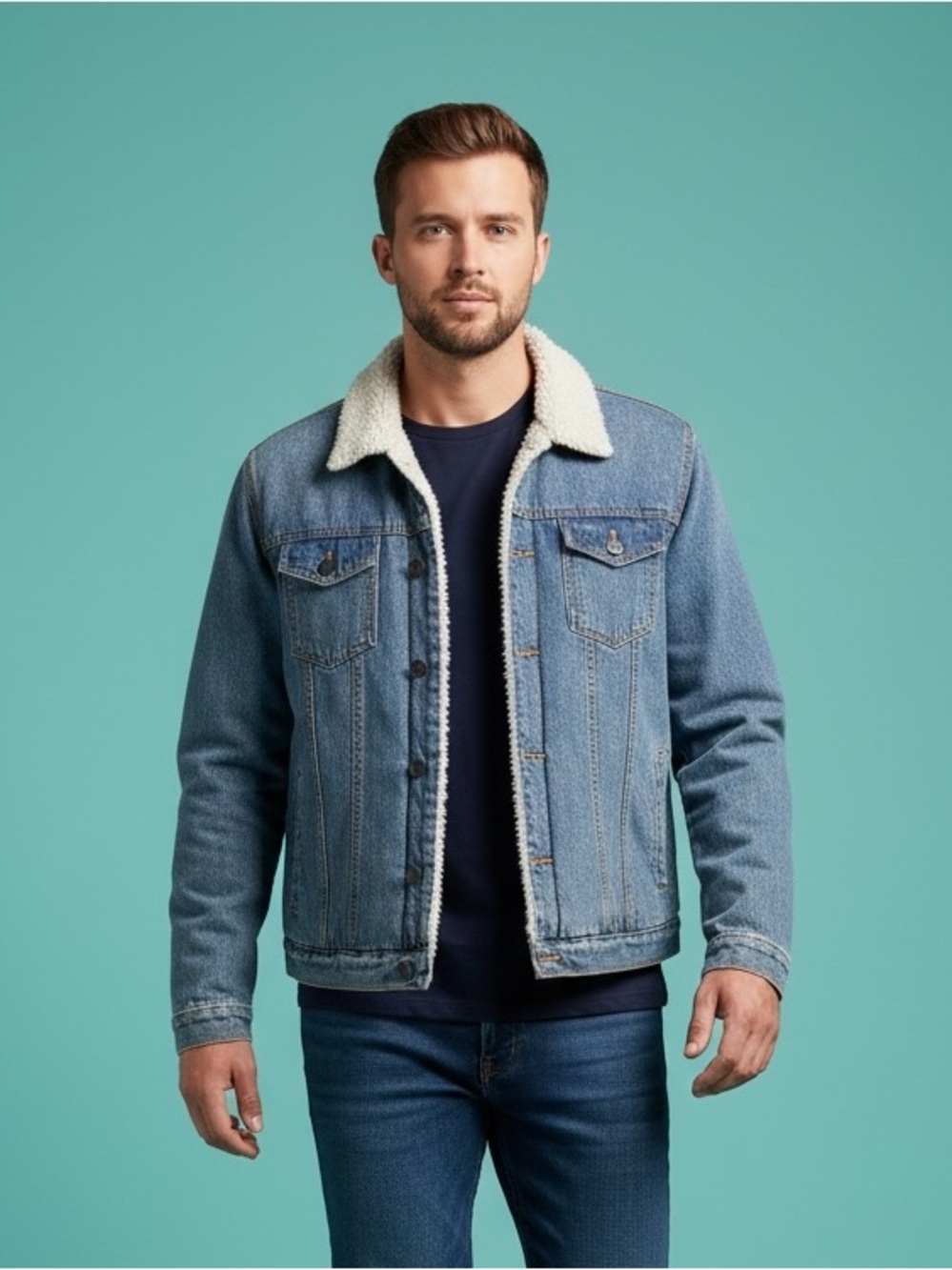 Aeropostale Sherpa Lined Denim Jacket Blue Jean Size L